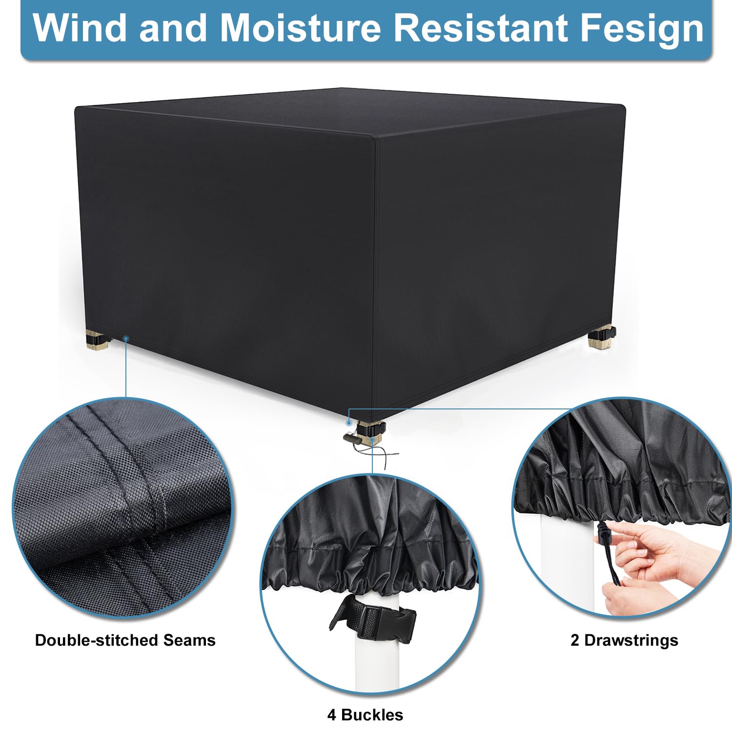 Farfy Copri Copertura Mobili da Giardino IMperMeabile 126x126x74CM, Copertura Tavolo Esterno in Tessuto Oxford 600D, con Ventilazione, Cinghie in Fibbia Antivento, Anti-UV, A Prova di Strappo