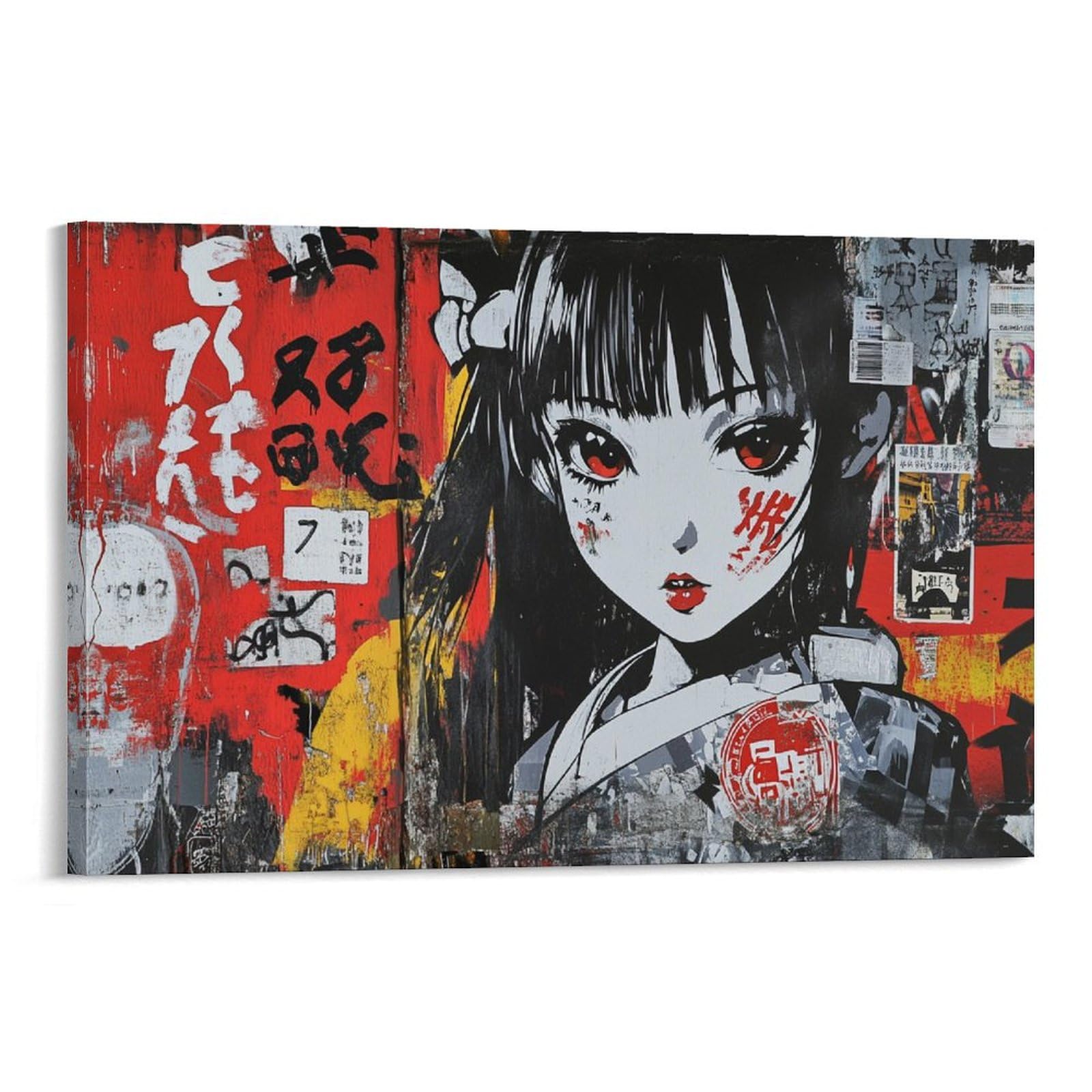Decorazione da parete con graffiti giapponesi, decorazione da parete urbana al neon dipinti su tela poster decorazione per soggiorno camera da letto decorazione 16 x 24 pollici (40 x 60 cm)