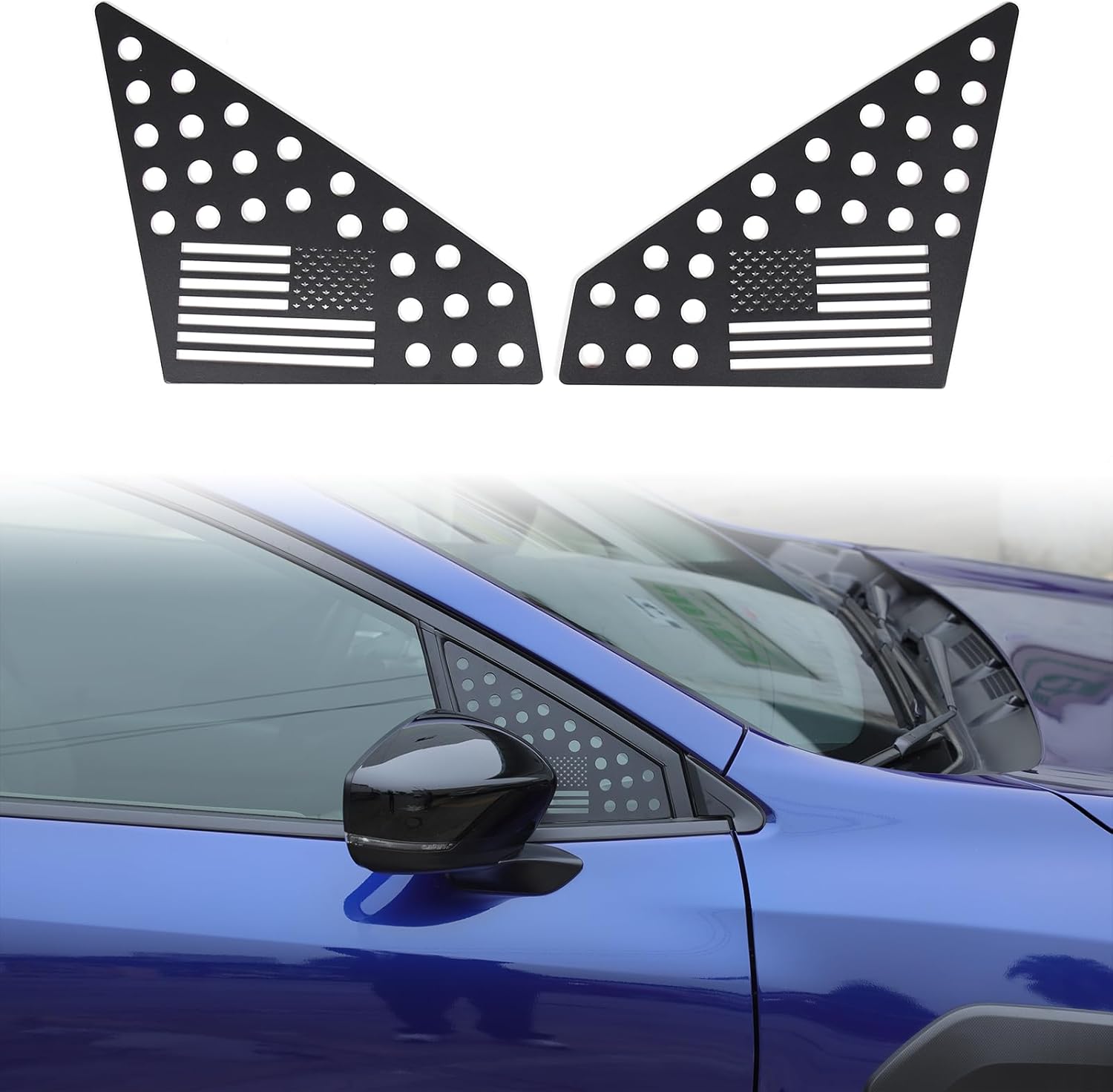 Car Rearview Mirror Side Triangle Window Louvers Cover Compatible with Subaru Crosstrek 2024 2025 Exterior Accessories, Aluminum Rear Side Triangle Window Louvers Air Vent Cover, 2Pcs (US Flag)