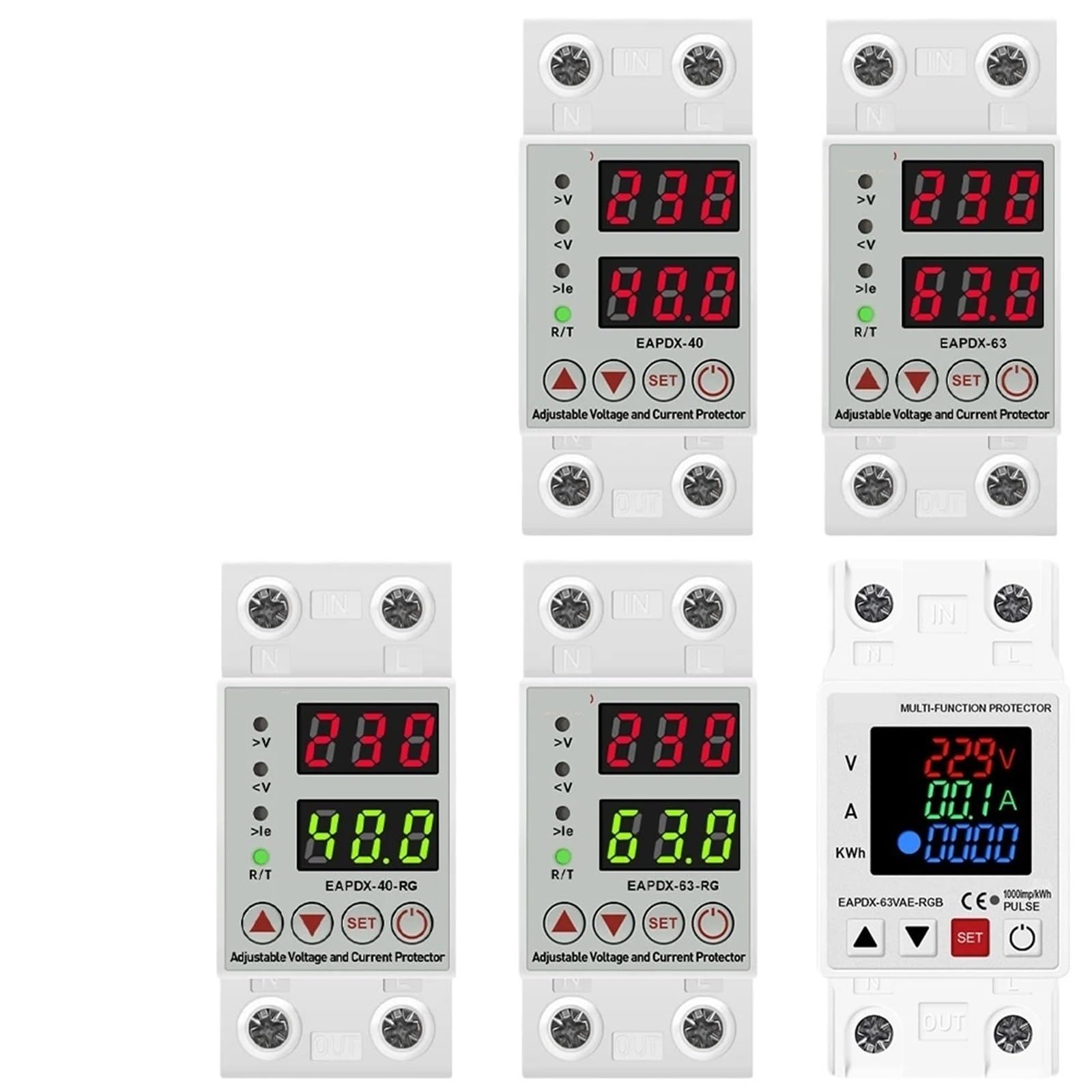 Relais de protection double affichage numérique réglable 63A rail DIN 230V
