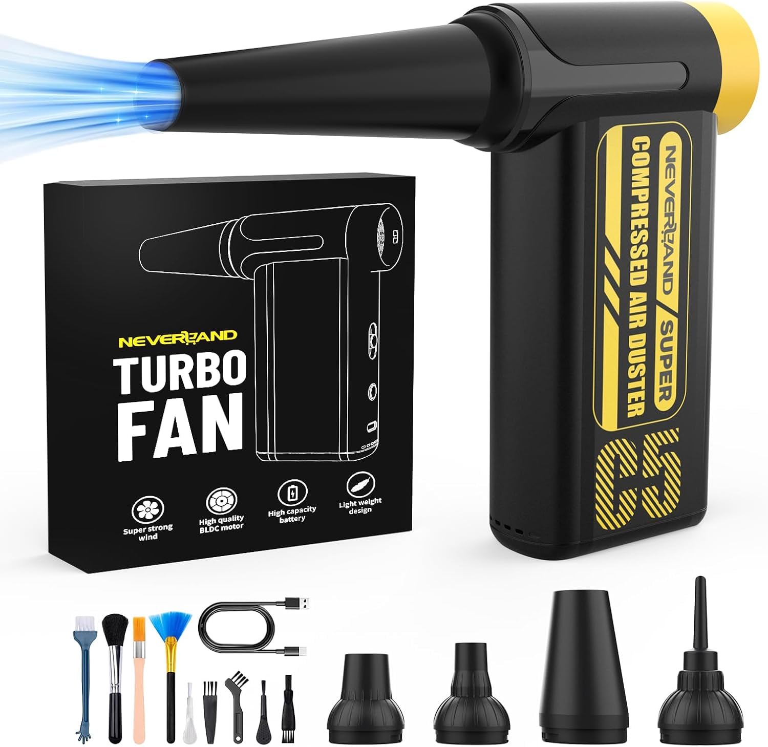Neverland Compressed Air Duster - 300000RPM Electric Duster, 8-Gear Rechargeable Air Blower, Replace Canned Air, Cordless Mini Turbo Fan Jet Blower for Computer, Keyboard, Home, Office, Car Cleaning