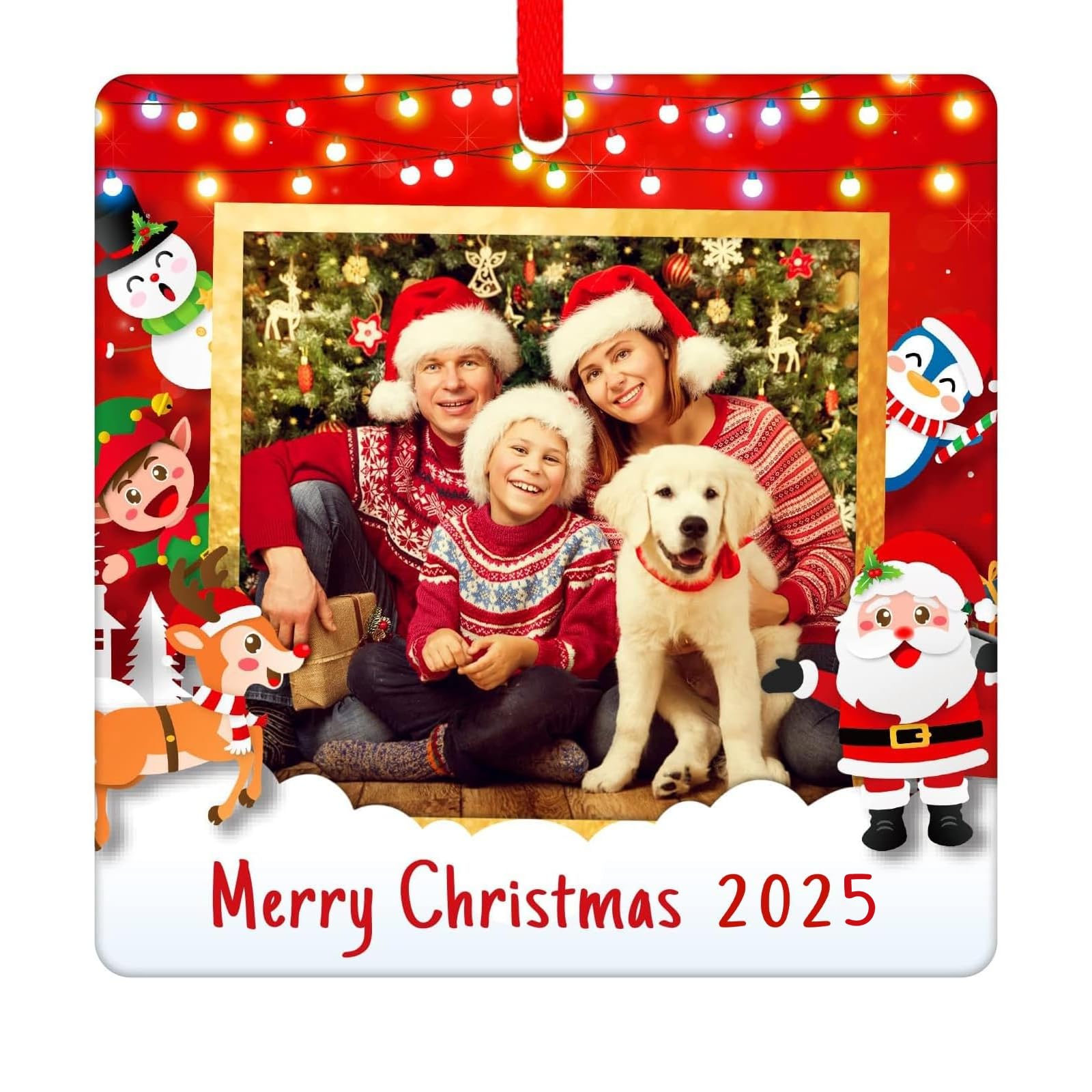 Family Christmas Ornament 2024, Picture Frame Ornament, Arcylic Christmas Photo Ornaments for Christmas Tree 2024 Double Sided Personalized Custom Photo Frame Ornament with Photo Insert Gift