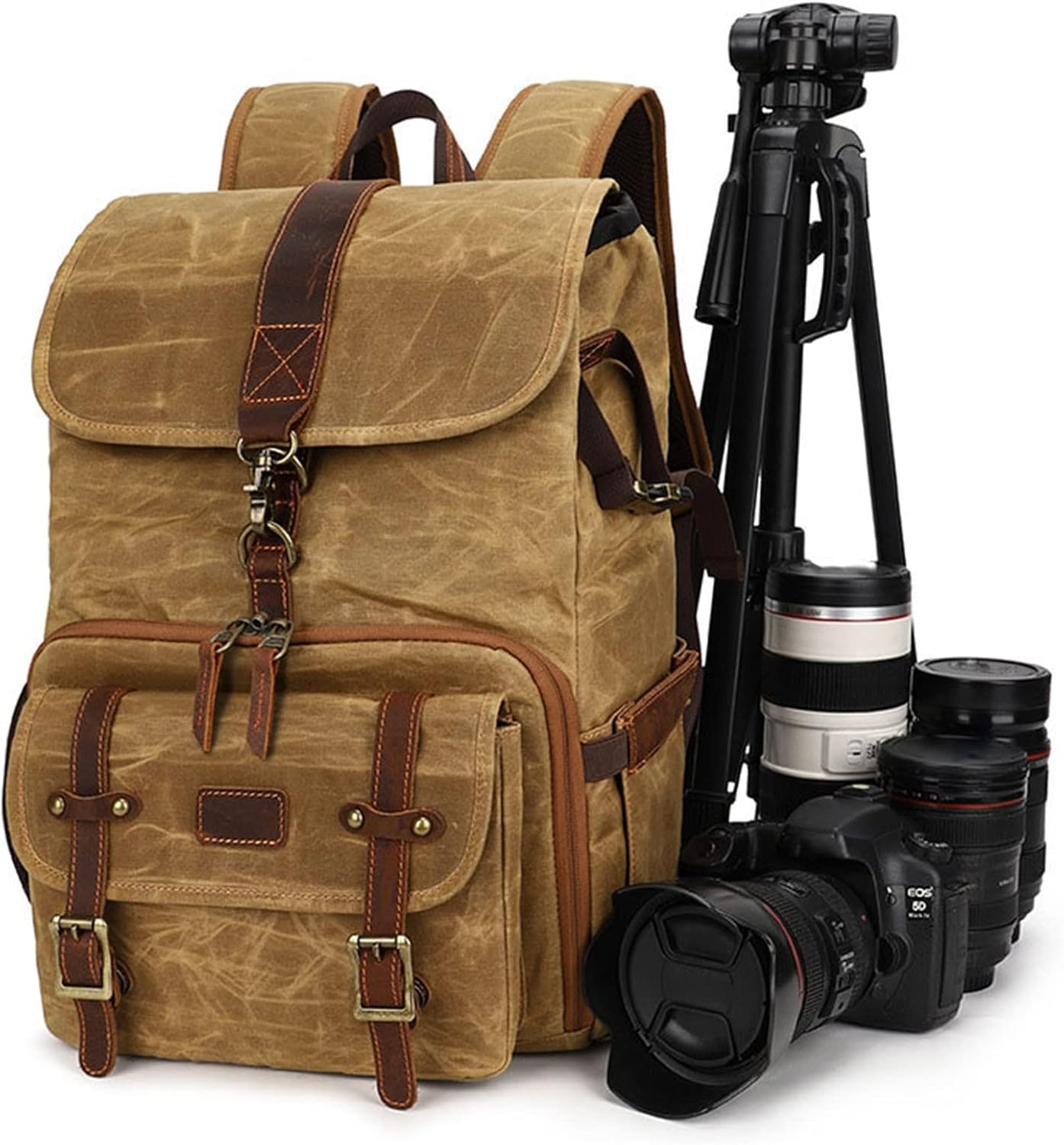 Mochila antirrobo de gran capacidad con compartimento para laptop, bolsa de fotografía de lona para hombres y mujeres, Amarillo Marrón, One Size