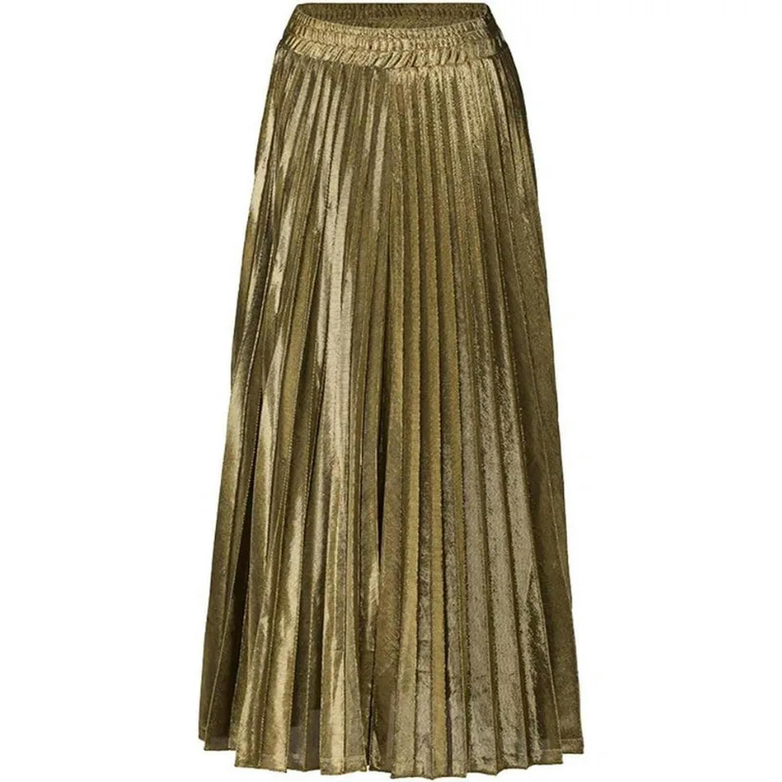 Gonna Lunga Donna Gonna da Festa della Gonna A Maglia Lunghe A Pieghe per Fisarmonica Oro Oro da Donna-Oro-l