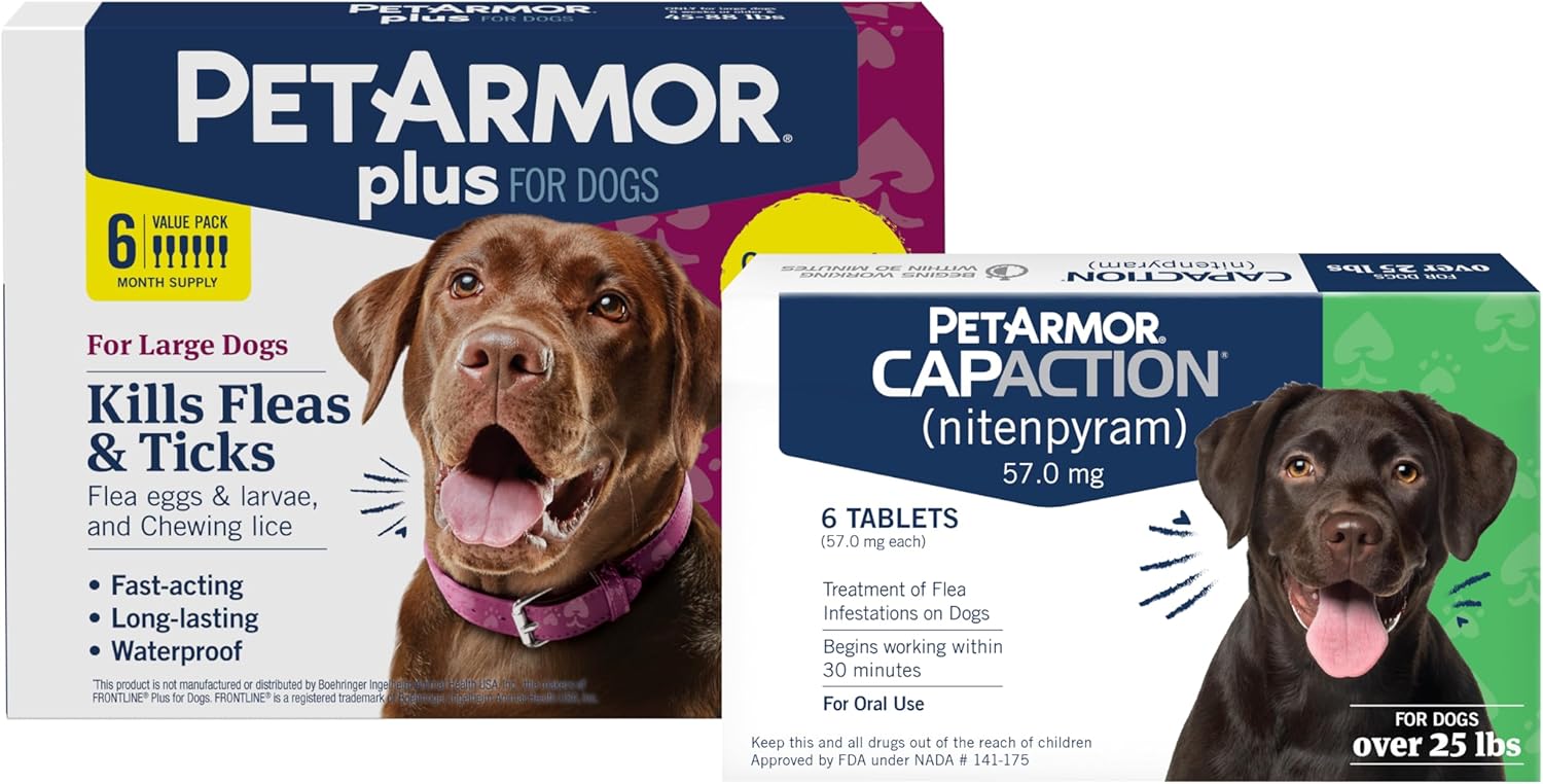 PetArmor Plus Large Dog 6ct (45–88 lbs) + PetArmor CapAction Large Dog 6ct (25+ lbs) Treat and Prevent Bundle – Fast Acting and Long Lasting Flea and Tick Care