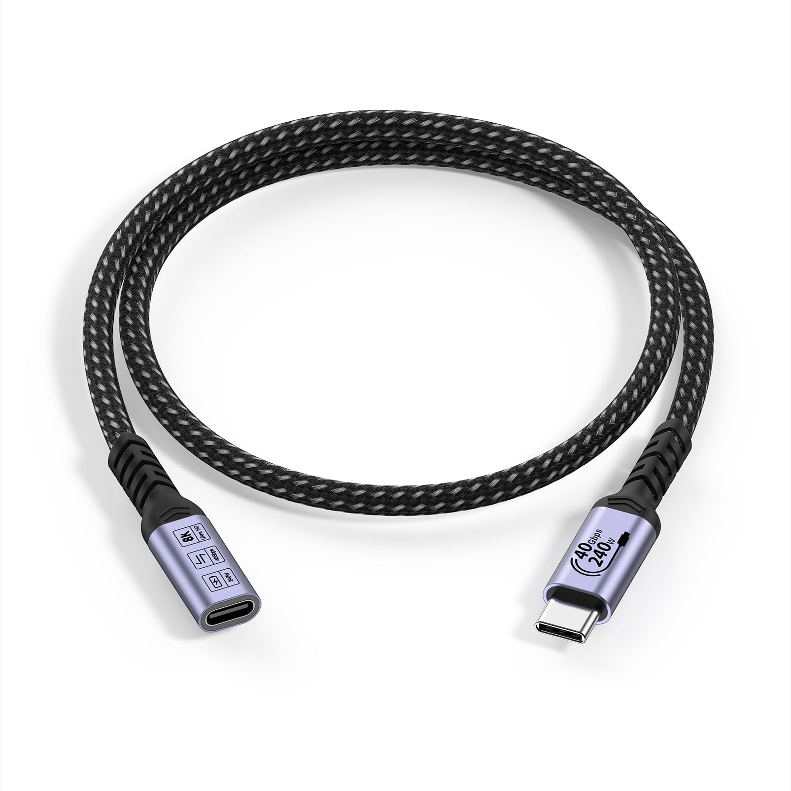 Cavo di estensione USB C 2m (2 pacchetti / 240W / 40Gbps / 8K), cavi di estensione di tipo C Cavo dati intrecciato maschio a femmina di ricarica rapida, schermo video 60Hz compatibile con iPhone 16 /
