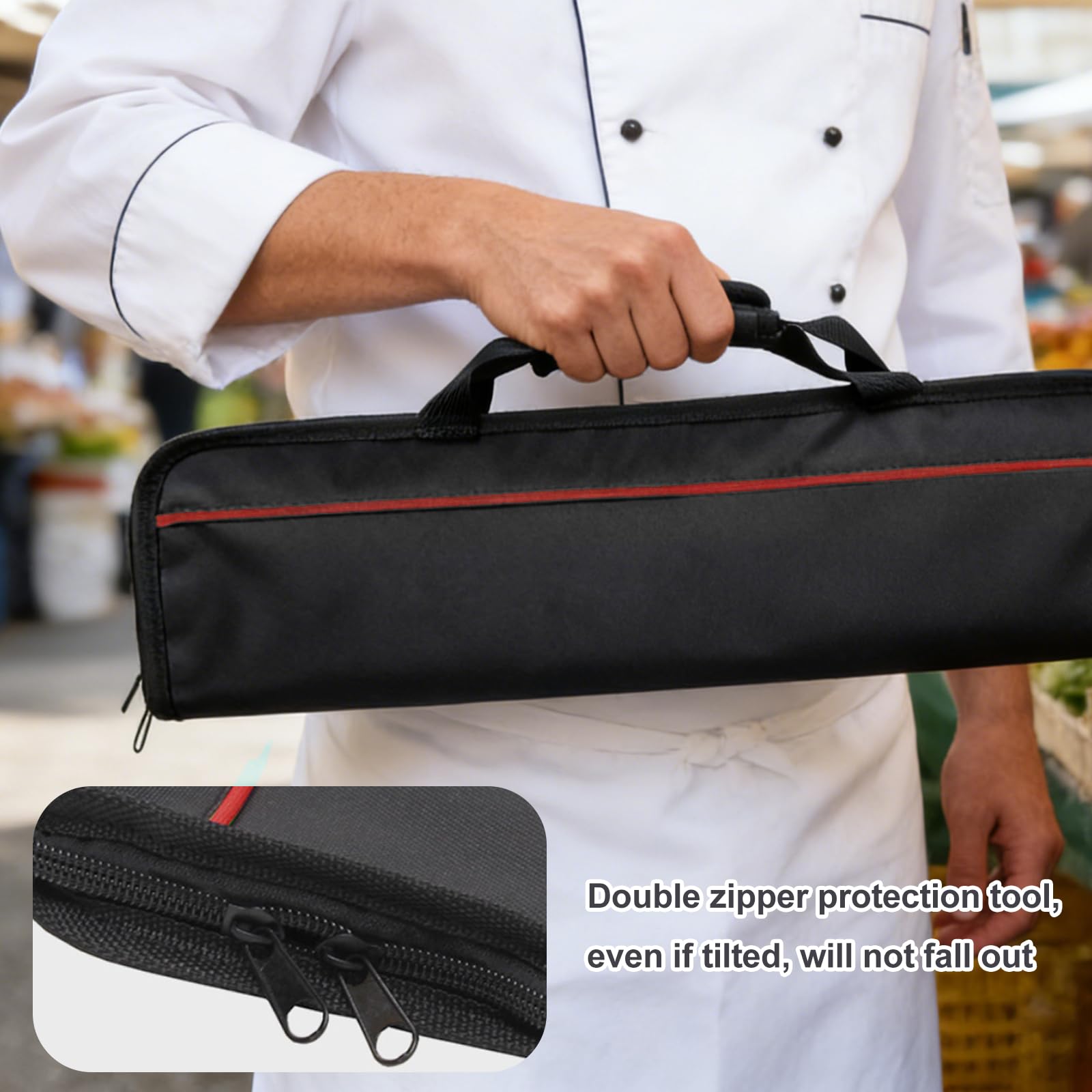 Borsa Coltelli Chef, Borsa Porta Coltelli, Custodia Coltelli, borsa coltelli Portatile, Custodie per coltelli e Cucchiai da Cucina per Campeggio ed Escursionismo, Nero