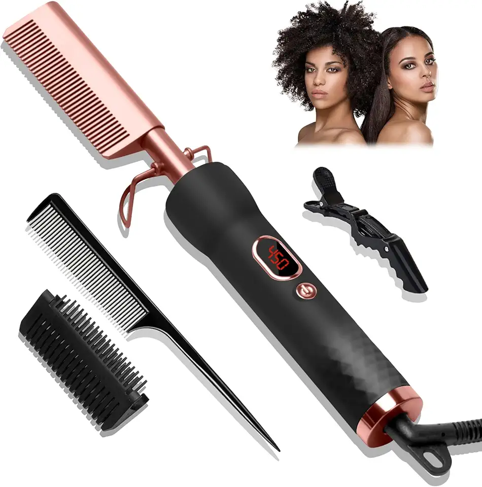 Hot Comb,Electric Hot Comb for Wigs Human Hair with 12 Temp Settings,110-240V Straightening Comb for Black Hair,Heating Up to 450°F Pressing Combs