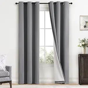Yakamok Grey Room Darkening 100% Blackout Curtains Grommet Window Treatments with 2 Thick Layers-Gray Thermal Insulated Drapes Set of 2 Panels for Bedroom Living Room 38 Inches by 84 Inches Length