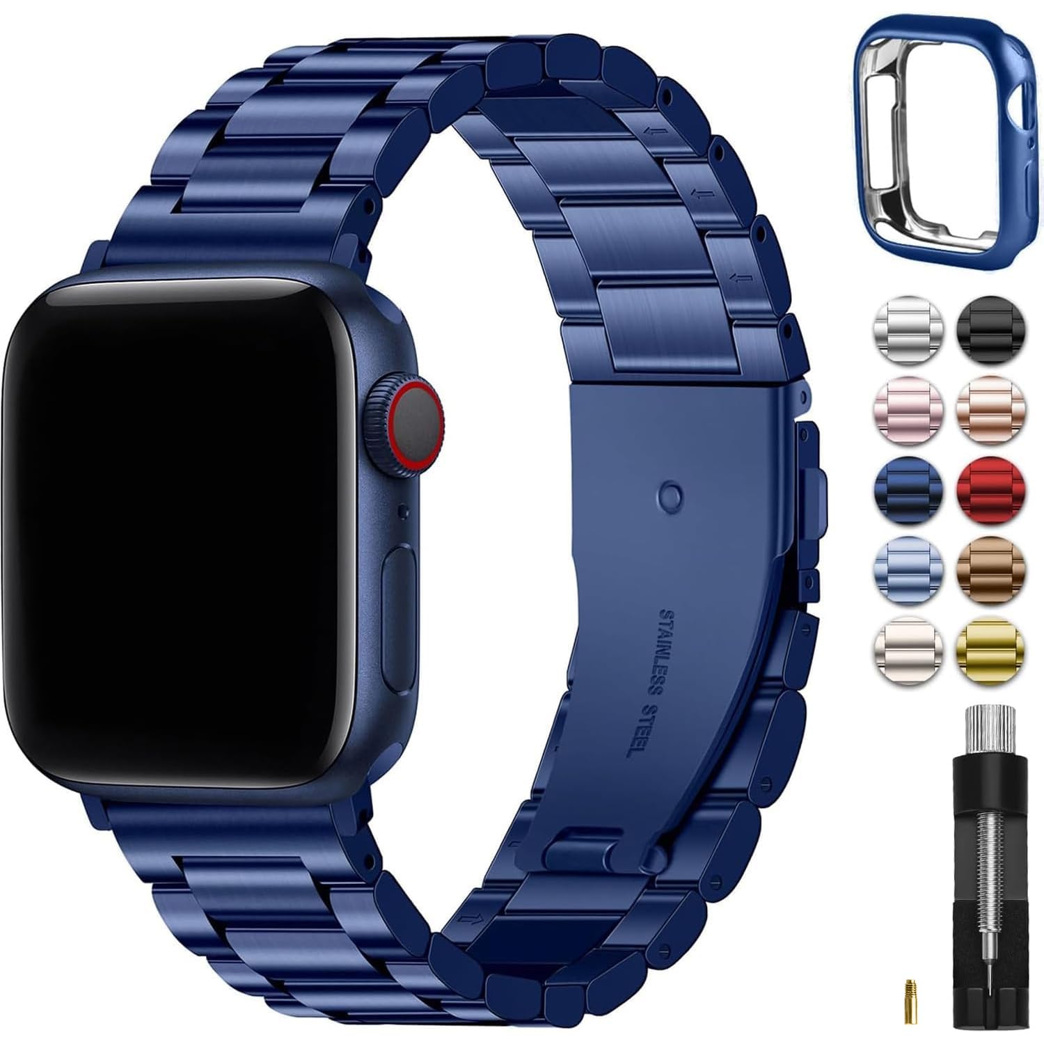 Fullmosa Compatible with Apple Watch Straps 44mm 46mm 45mm 49mm 42mm 41mm 40mm 38mm, Metal Stainless Steel Replacement Bands for iWatch Ultra SE 3 2 1 Series 11 10 9 8 7 6 5 4, Black & Protective Case — view 17