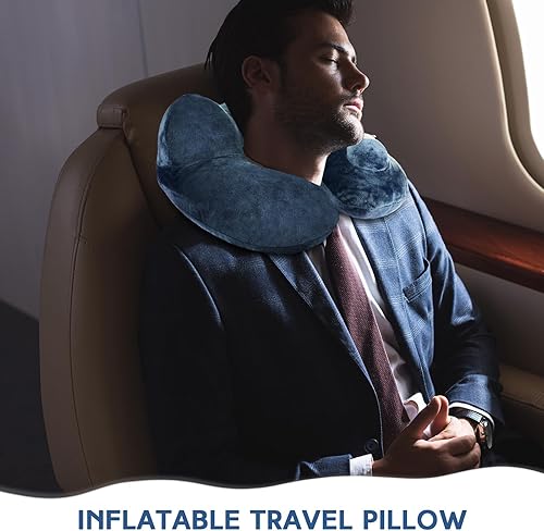 Miniatura 4 de Xtinmee 2 almohadas autoinflables suaves de viaje en avión con bolsa compacta para cuello de vuelo largo para soporte de cabeza, automóvil, oficina