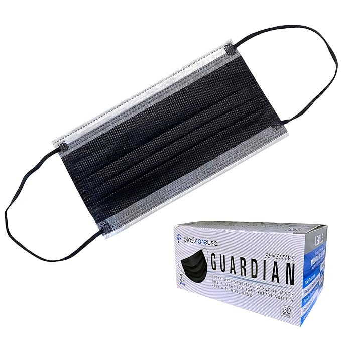 50 4-Ply ASTM Level 3 Black Face Masks with Adjustable Nose Band