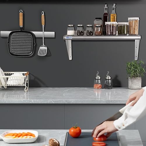 Miniatura 7 de HARDURA Estante de acero inoxidable de 12 x 36 pulgadas, estantes comerciales de 230 libras, estantería de metal para montaje en pared con protector