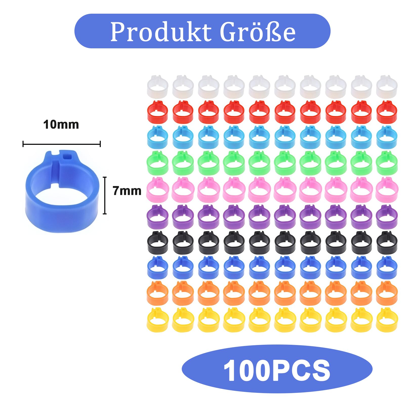 100 Stück Hühnerringe, 10mm Bunte Geflügel-Fußringe – Wiederverwendbare Klemmringe Für Küken, Tauben, Enten