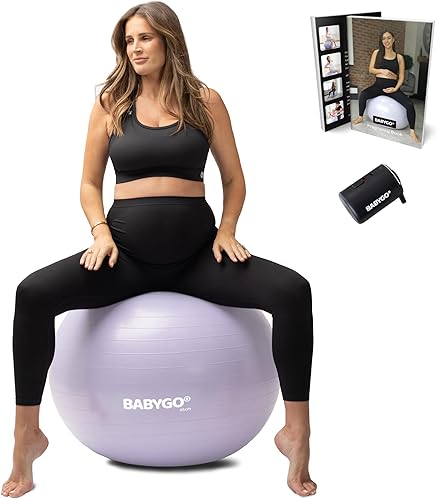 Miniatura 20 de BABYGO Pelota de Parto – Juego de pelota y libro de yoga para embarazo, trabajo de parto y ejercicio con enfoque en trimestres, fisioterapia