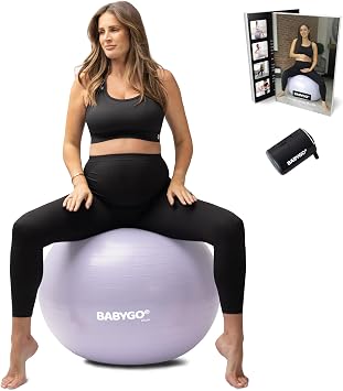 BABYGO Birthing Ball - Pregnancy Yoga Labor & Exercise Ball & Book Set Trimester Targeting, Maternity Physio, Birth & Recovery Plan Included Anti Burst Eco Friendly