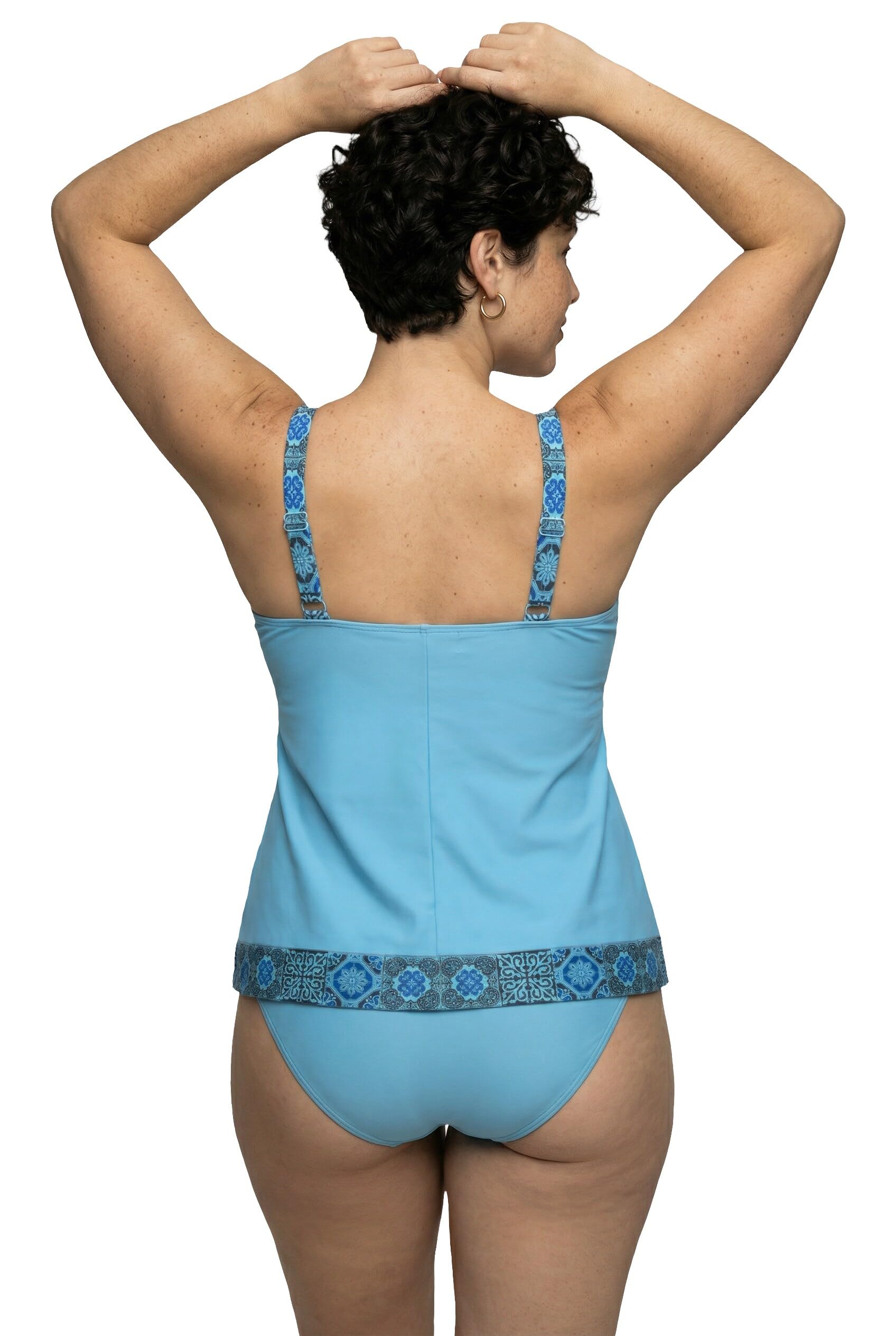 Ulla Popken Femme Grandes Tailles Tankini Motif Vacances au Bord de la mer, Bonnets Souples, Bretelles réglables Saphir Clair 58 847199713-56