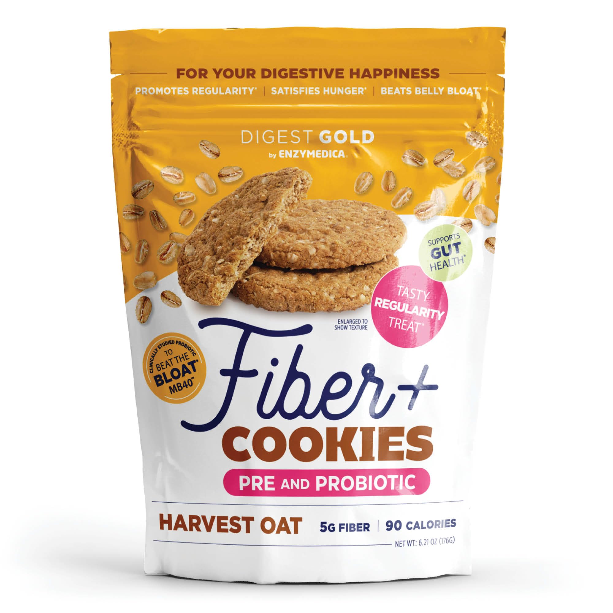 Digest Gold, Fiber+ Cookies, Daily Fiber Supplement Prebiotic & Probiotic, Harvest Oat, (Pack of 1) (16 Cookies per Pack)