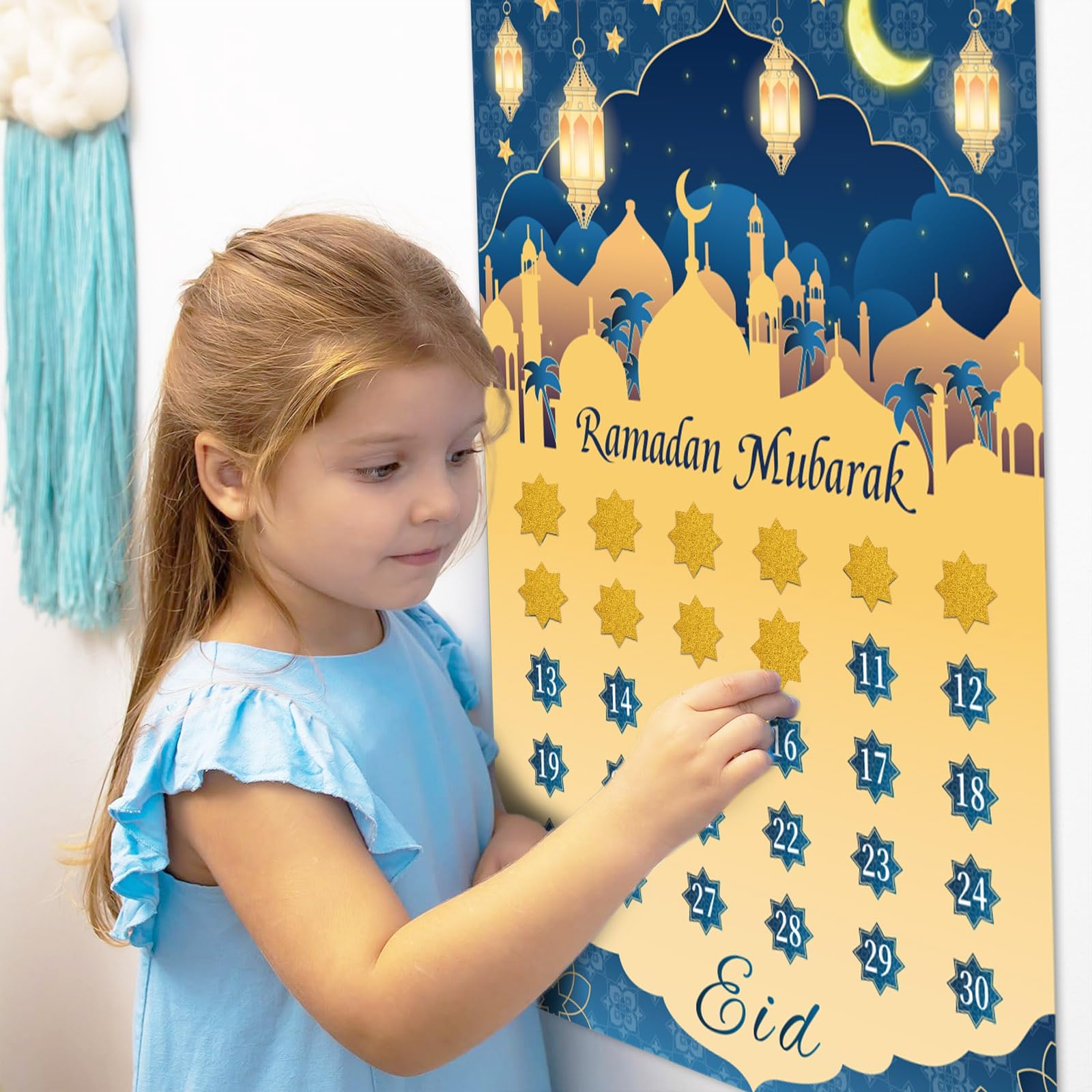 MARFOREVER Ramadan Kalender, Ramadan Mubarak Adventskalender für Kinder Eid Mubarak Countdown Kalender 2025 mit 30 Sternen Aufklebern Ramazan Takvimi Ramadan Activities Ramadan Geschenke für Kinder