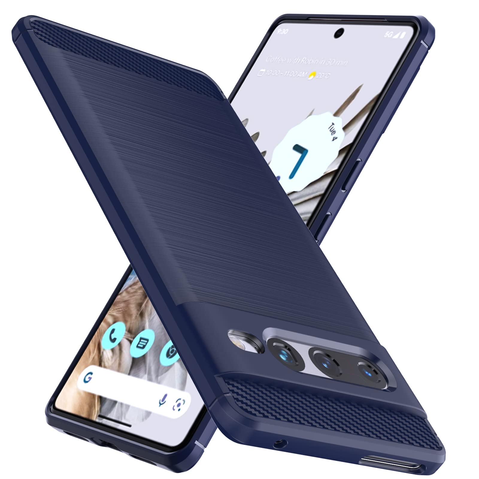 Natbok for Google Pixel 7 Case, Military-Grade Shockproof Google Pixel 7 Case Cover, [Carbon Fiber Texture] Soft Flexible TPU Slim Anti-Scratch Protective Case for Google Pixel 7,Blue
