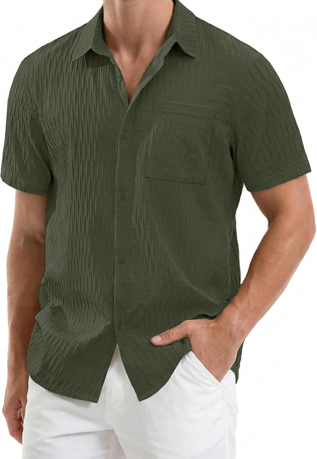 MAGNIVIT Men's Button Down Short Sleeve Shirts Casual Textured Summer Beach Shirt with Pocket