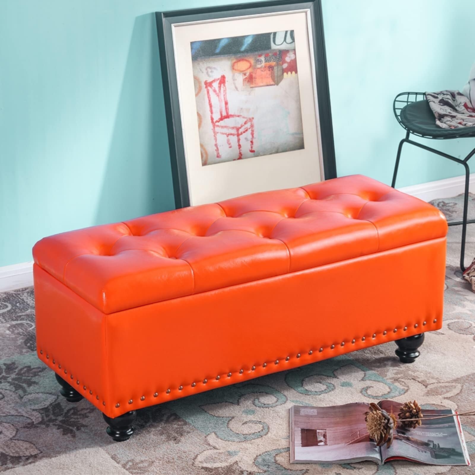 GDMDPTE Leather Recular Ottoman with Sto 2 Sto Boxes Ideal for Bed End Living Room Bedroom Hallway - Slish Footstool for Home Decor and nizat