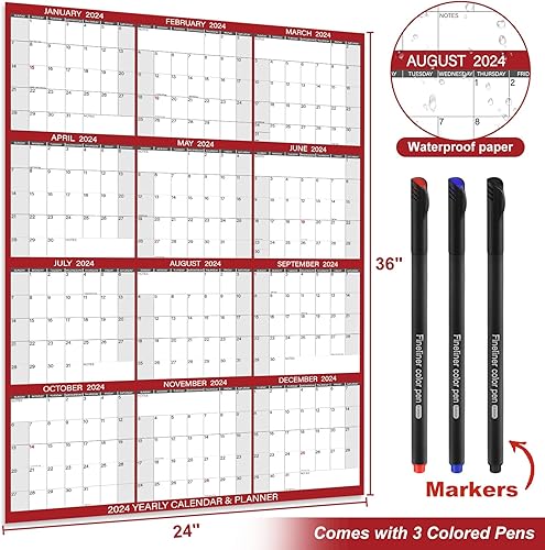 Miniatura 2 de Calendario de pared anual 2024, calendario de pared borrable 2024, enero 2024 a diciembre de 2024, calendario de pared anual de 12 meses, 23 x 34.6