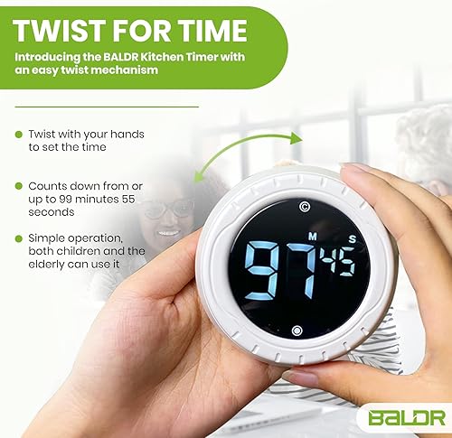 Miniatura 2 de BALDR Temporizador digital de cocina, temporizador de cuenta regresiva magnético con pantalla LED grande (blanco)