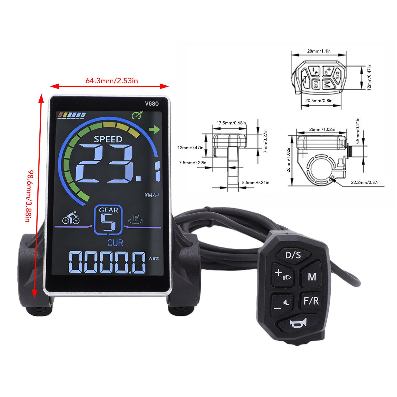 Topiky Display LCD per Bici Elettrica, Pannello Display LCD per Scooter Impermeabile, Connettore a 6 Pin Accessori per la Modifica del Ciclismo per Bicicletta Elettrica per Scooter