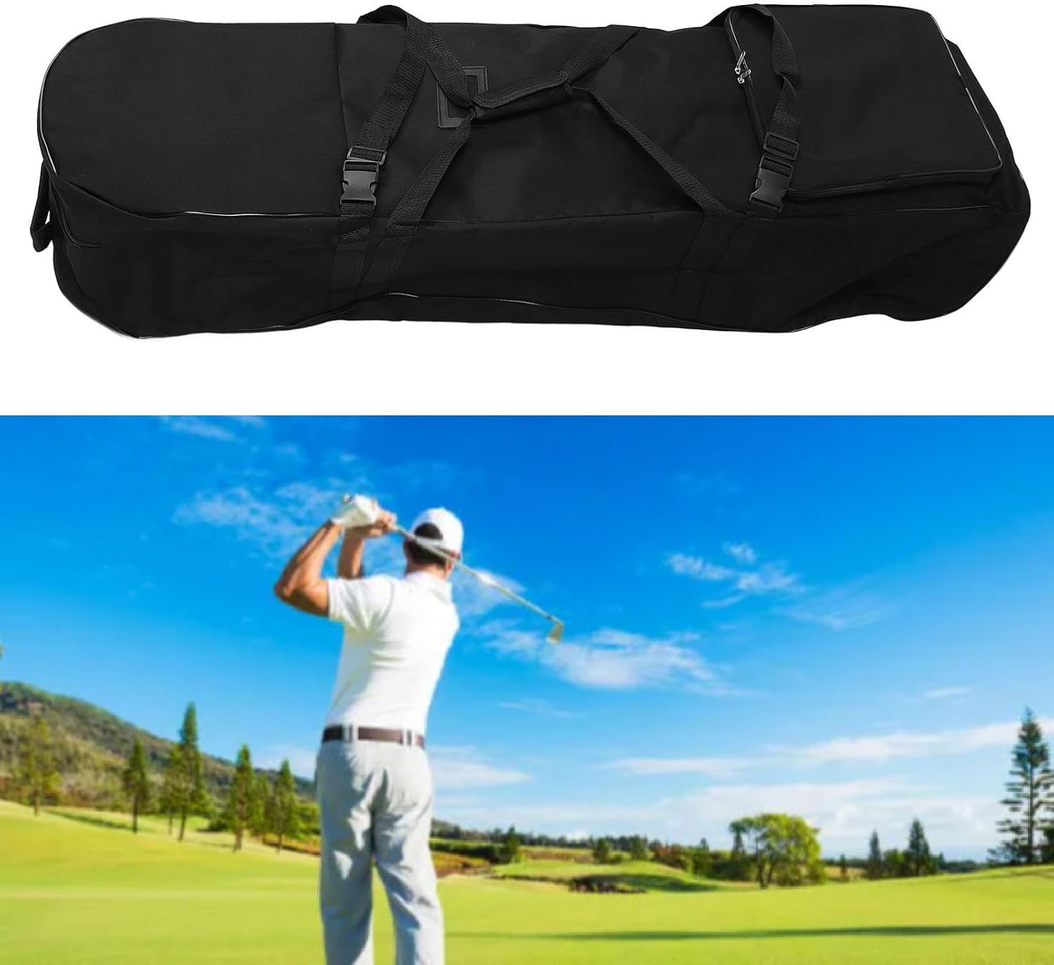 Qiilu Durable Golf Travel Bag with Wheels - Padded Golf Club Travel Covers with Handle and Strap for Airlines - Heavy Duty Padded Box/Cover