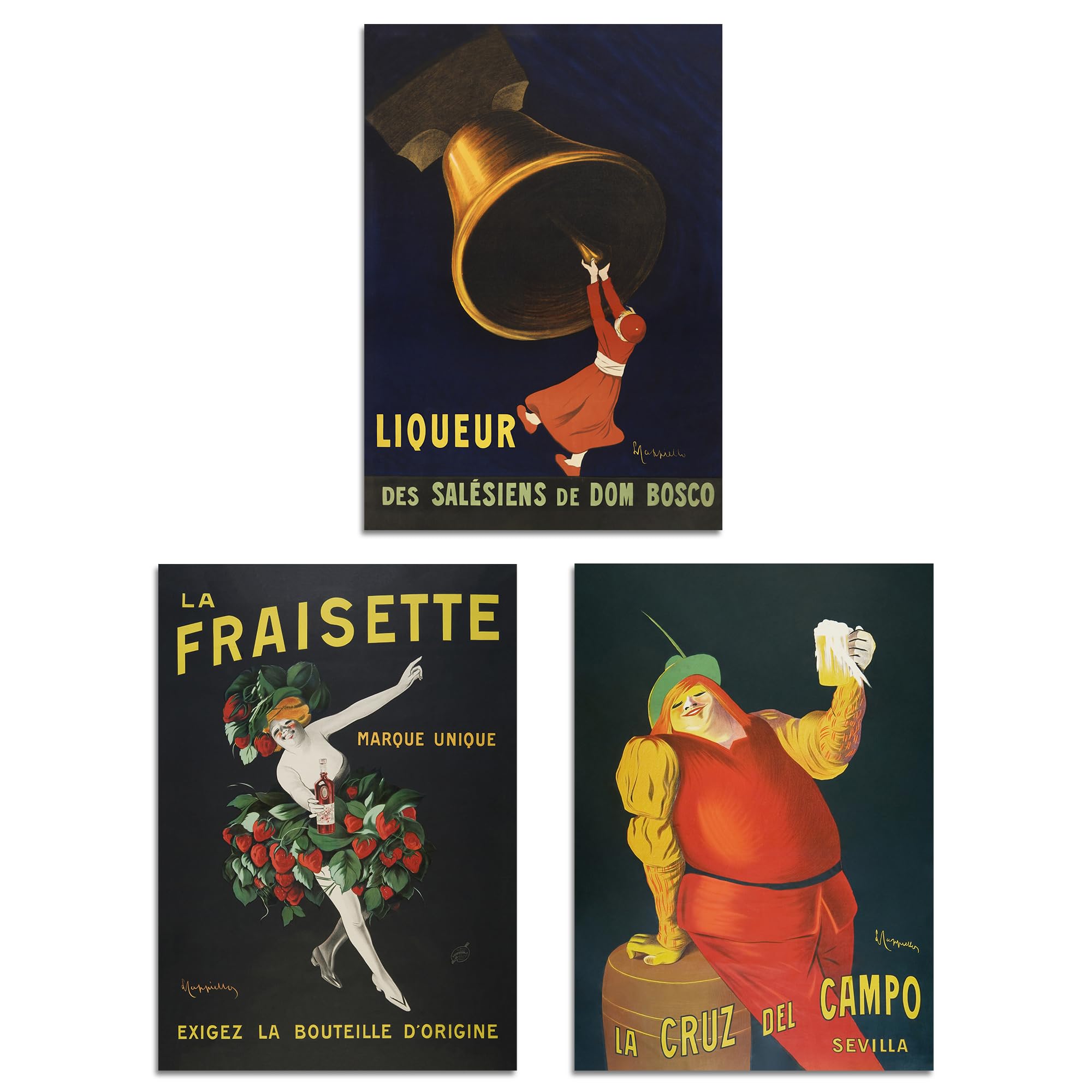 Artery8 Black Set Of 3 Cappiello Vintage French Alcohol Adverts Wall Art Prints A3 Size Living Room Decor