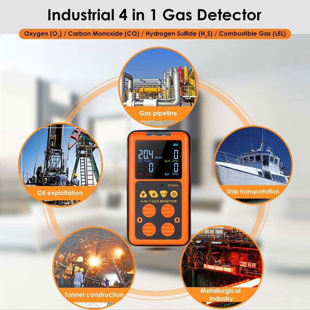WJJ Monitor de Detector de Gas múltiple de 4 IN-1 - O2 H2S CO LEL ANILLIZO DE Gas Monitor DE Calidad DE Aire Detector de Fugas de monóxido de Carbono Advertir