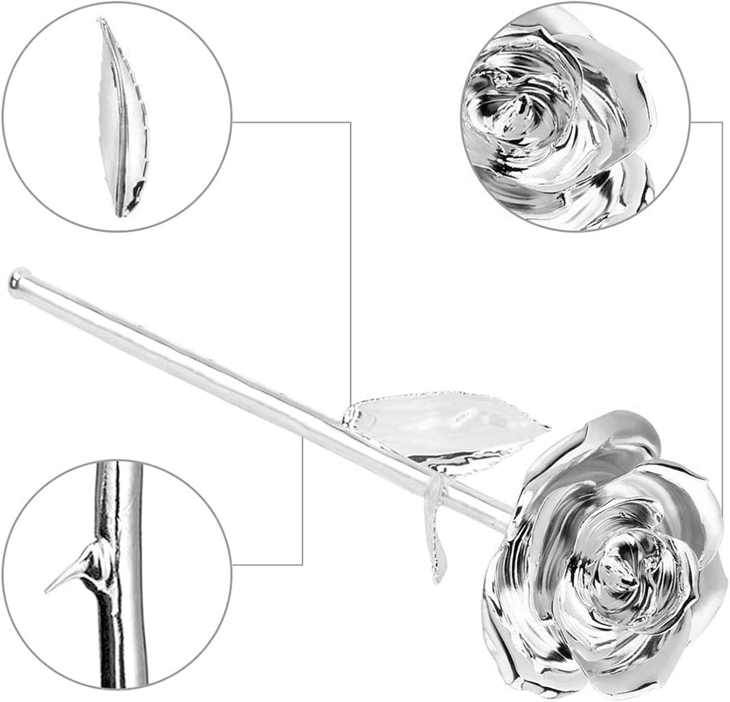 Silver Rose, Stem Silver Dipped Rose with Bracket, Sliver Flower for Wedding Decoration Ornament Wonderful Valentine's Day