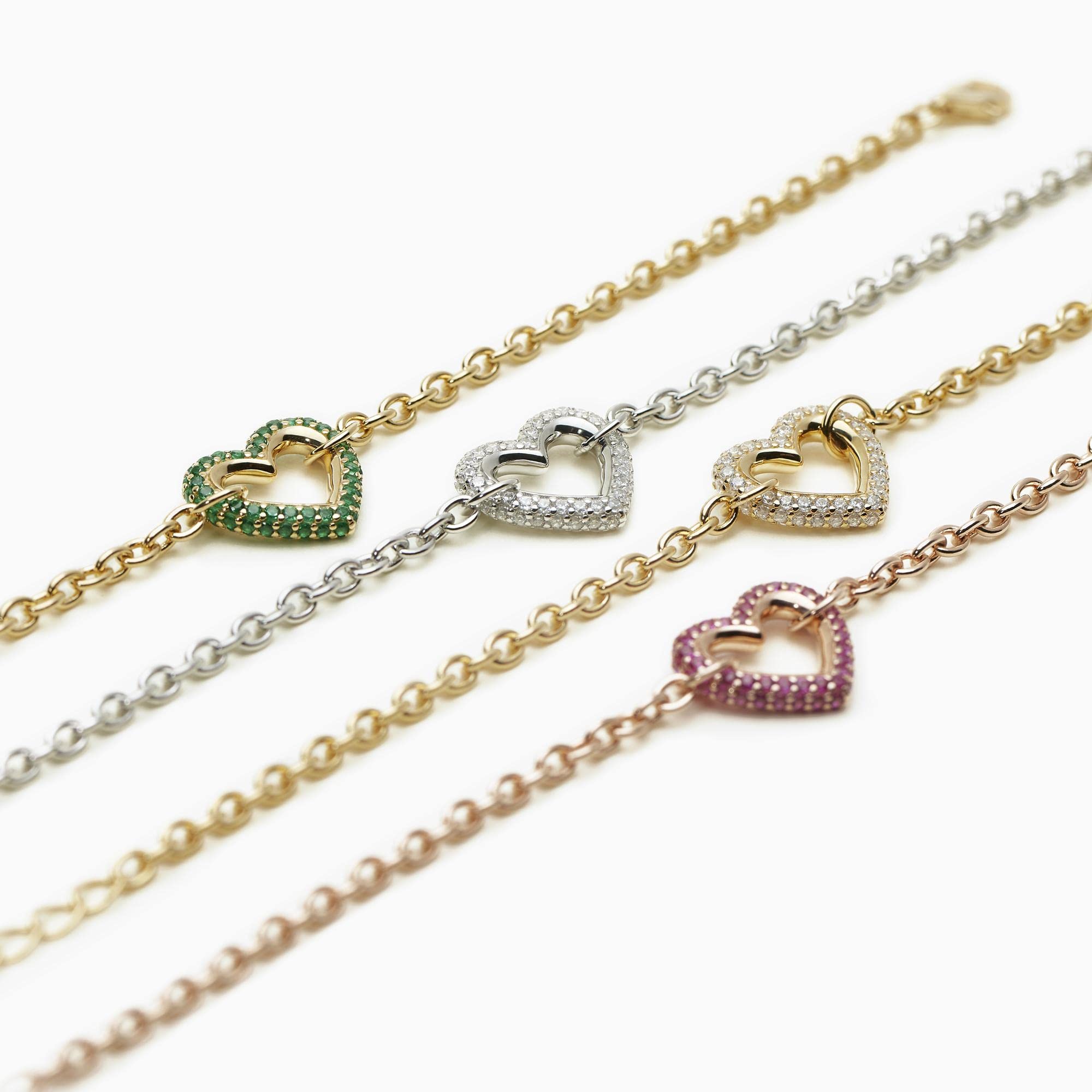 Mabina Gioielli - Bracciale Donna - Bracciale dorato con cuore in pavé di smeraldi sintetici - 533548