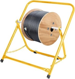 AdirPro Single Axle Cable Reel Caddy | Industrial Steel Wire Dispenser with Adjustable Spindle | Holds Reels Up to 20 in Diameter & 100 lb | Portable Design | Yellow