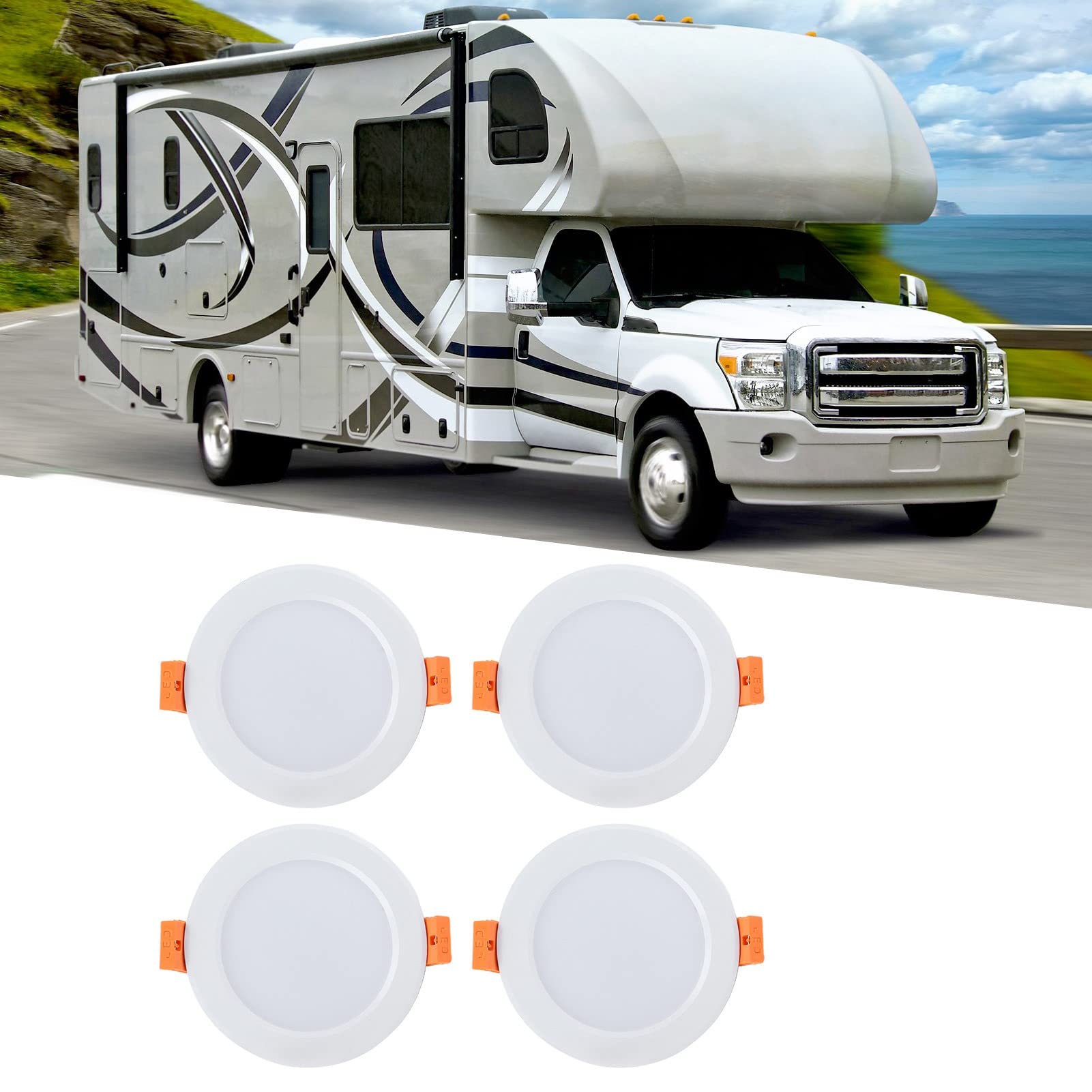 Leapiture 4 Pcs 4in RV Ceiling Domelight, DC 12V RV Recessed Light, 300LM 6000K RV Interior Ceiling Light for Caravan Yacht Lighting 3W
