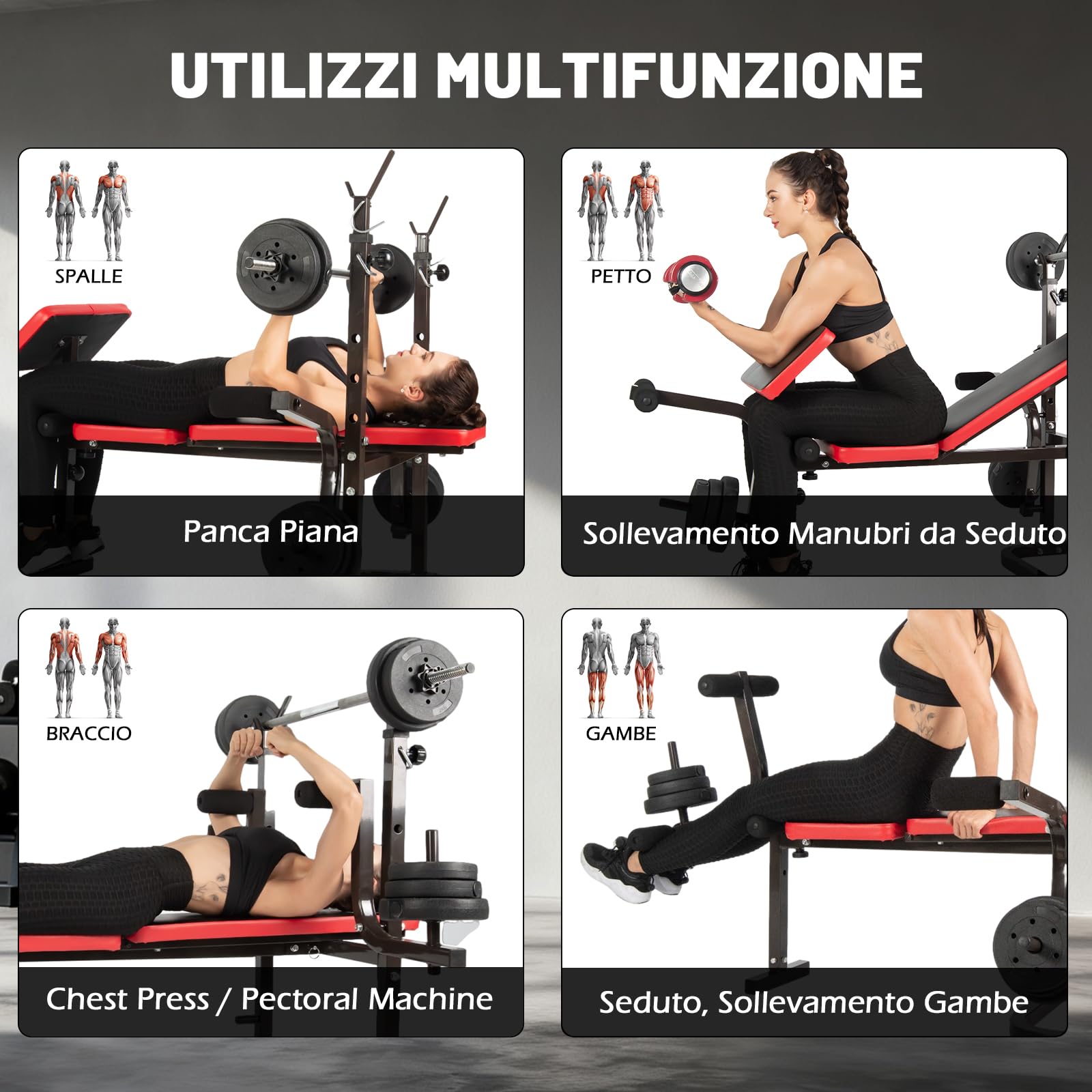 ISE Panca Multifunzione Palestra Casa, Panca Pesi Regolabile con Supporto Bilanciere Schienale Reclinabile Fitness per Allenamento a Casa