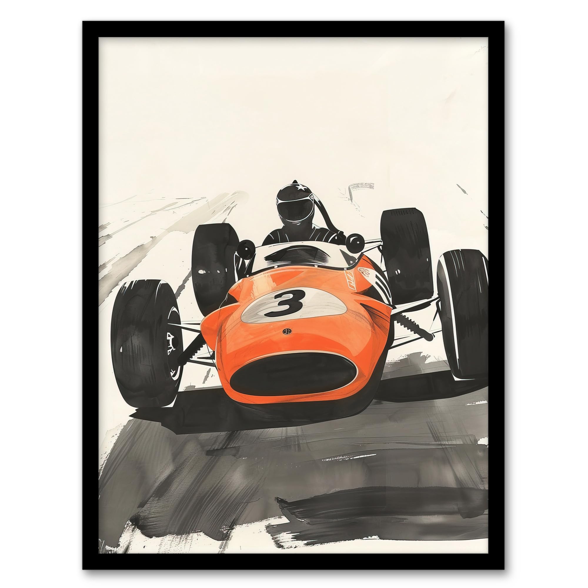 Artery8 Vintage Race Car Driver Racing Sport Watercolour Man Cave Artwork Framed Wall Art Print 18X24 Inch