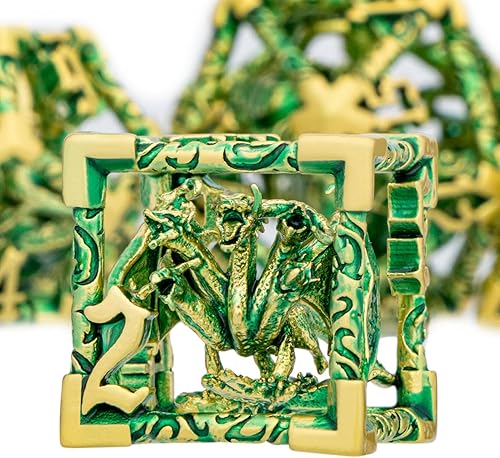 Miniatura 1 de ARUOHHA Juego de dados huecos DND de 5 cabezas de dragón D y D con caja de regalo, juegos de rol de Calabozos y Dragones, 7 piezas de dados