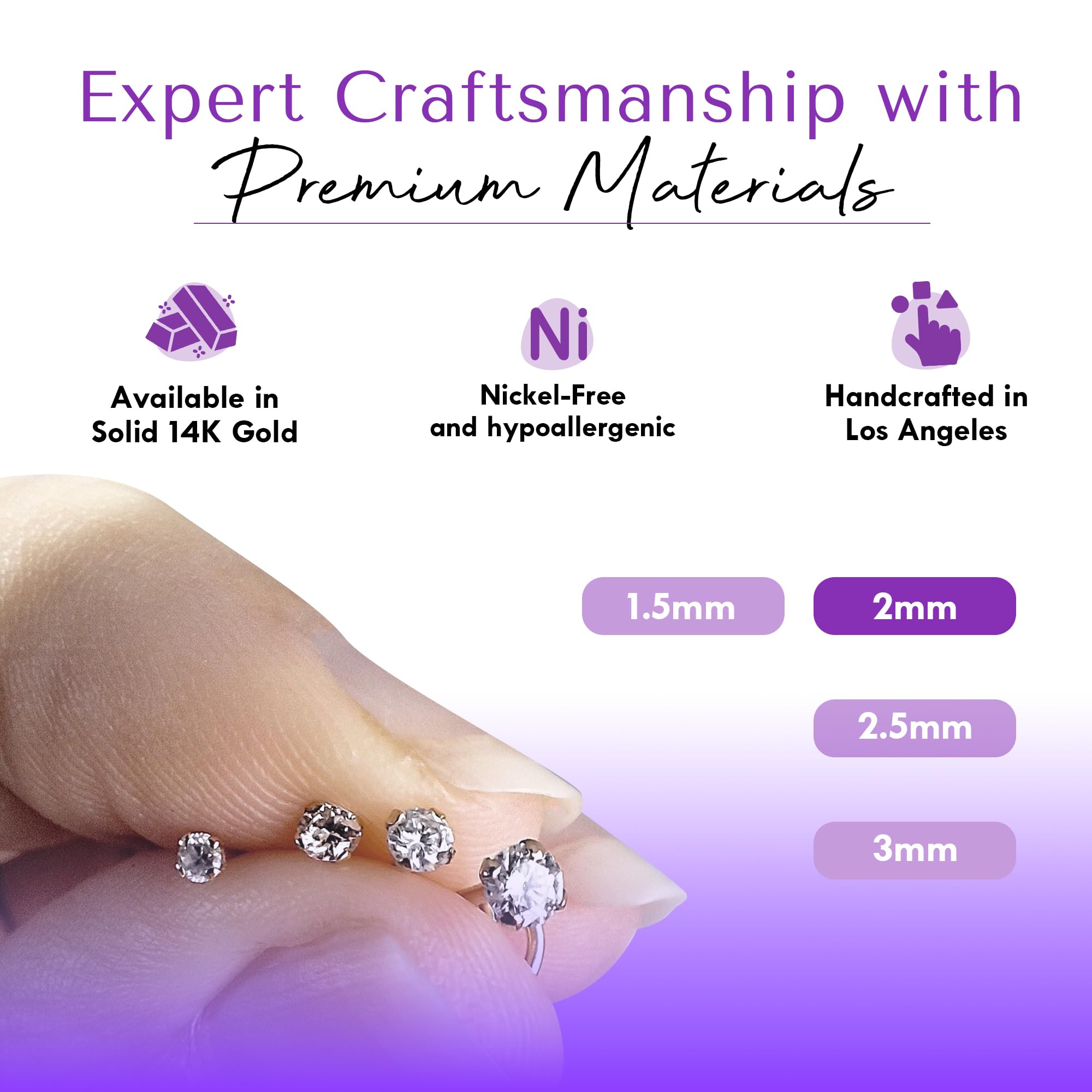 FreshTrends Diamond Nose Ring – 20G 2mm (0.03 ct. tw) Genuine Nose Stud – 14K Real Gold Nose Ring Twist Screw – Made in USA Nose Rings for Women