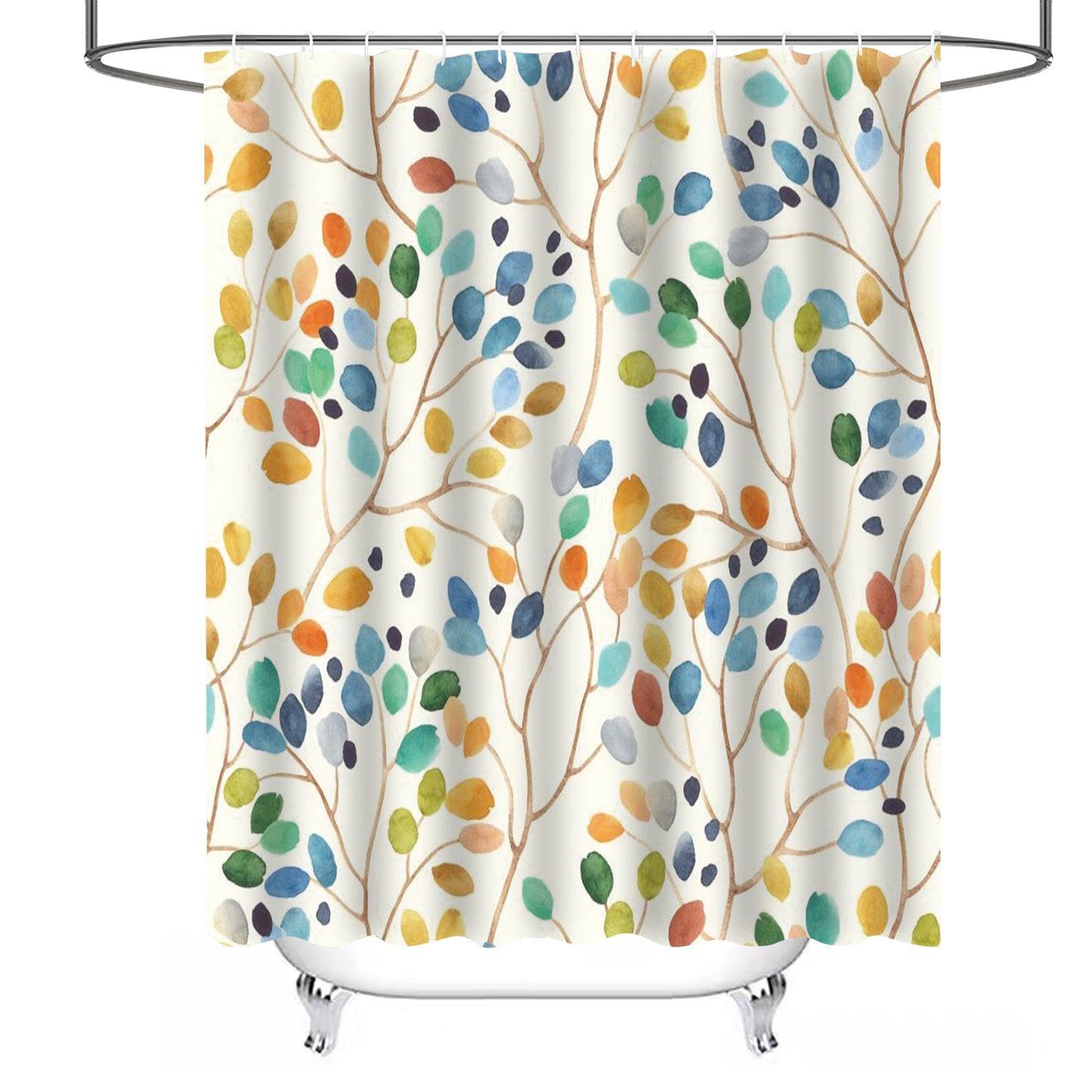 QFEHTHSK Cortina de Ducha de Plantas Coloridas, Impermeable y a Prueba de Moho, División para Baño con Diseño de Plantas Pintadas