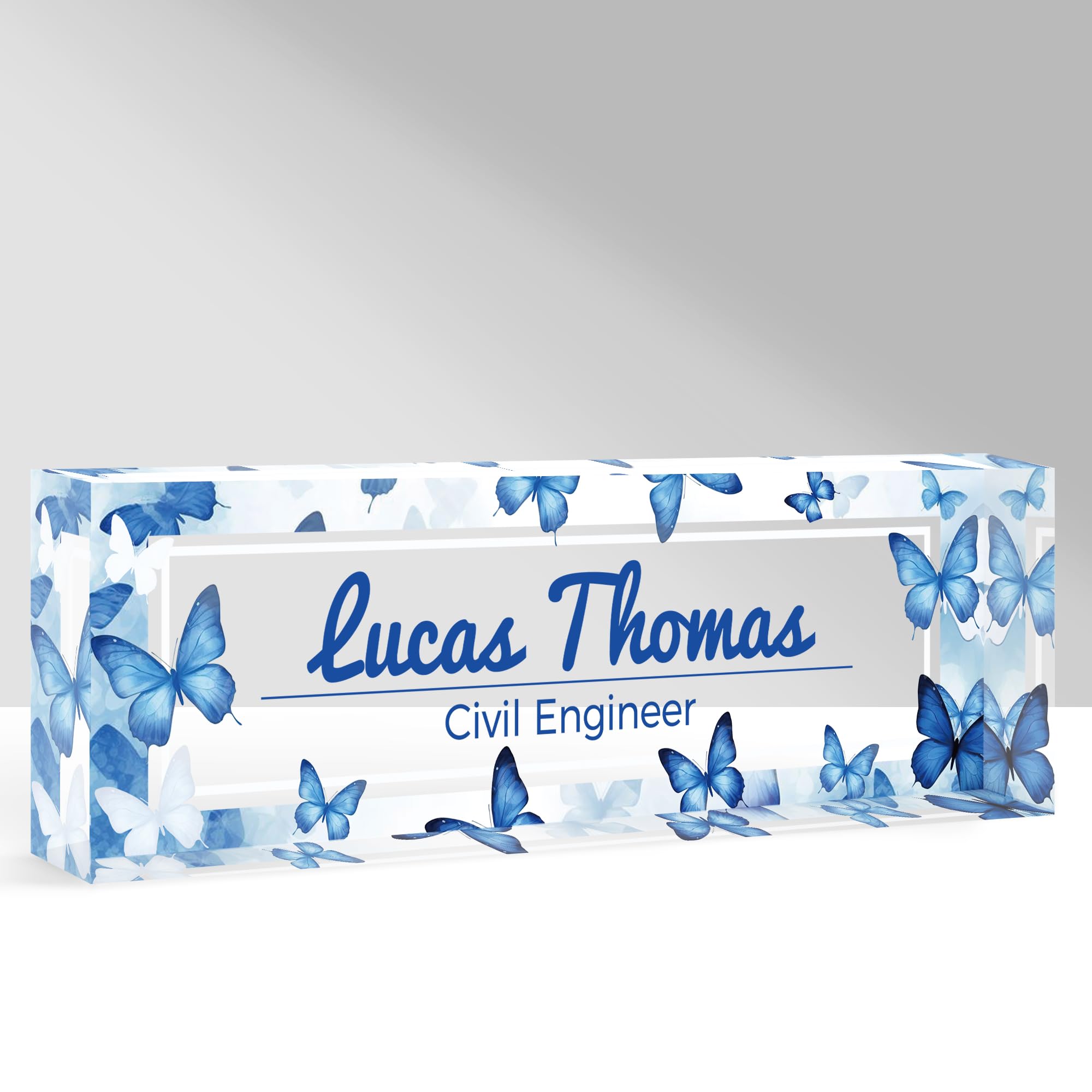GifXify Custom Name Plate for Desk, Personalized Acrylic Office Name Sign with Name & Title, Elegant Desk Decor for Women Men, Employee Appreciation Gift (Blue Butterfly) — image 1