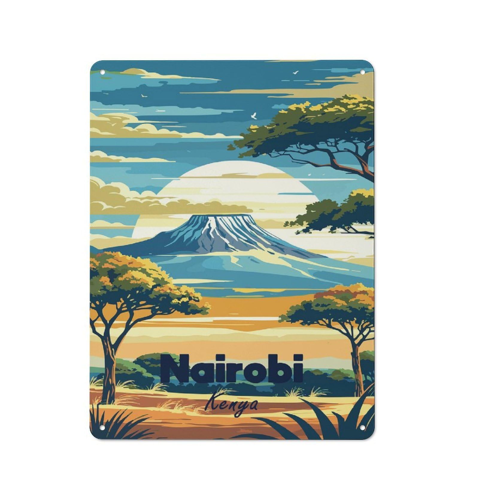 Junmoney Style-20 Nairobi Kenya Travel Distressed Look Metal Wall Decor 40X30cm, Vintage Tin Sign For Living Room, Hallway, Kitchen Or Cafe