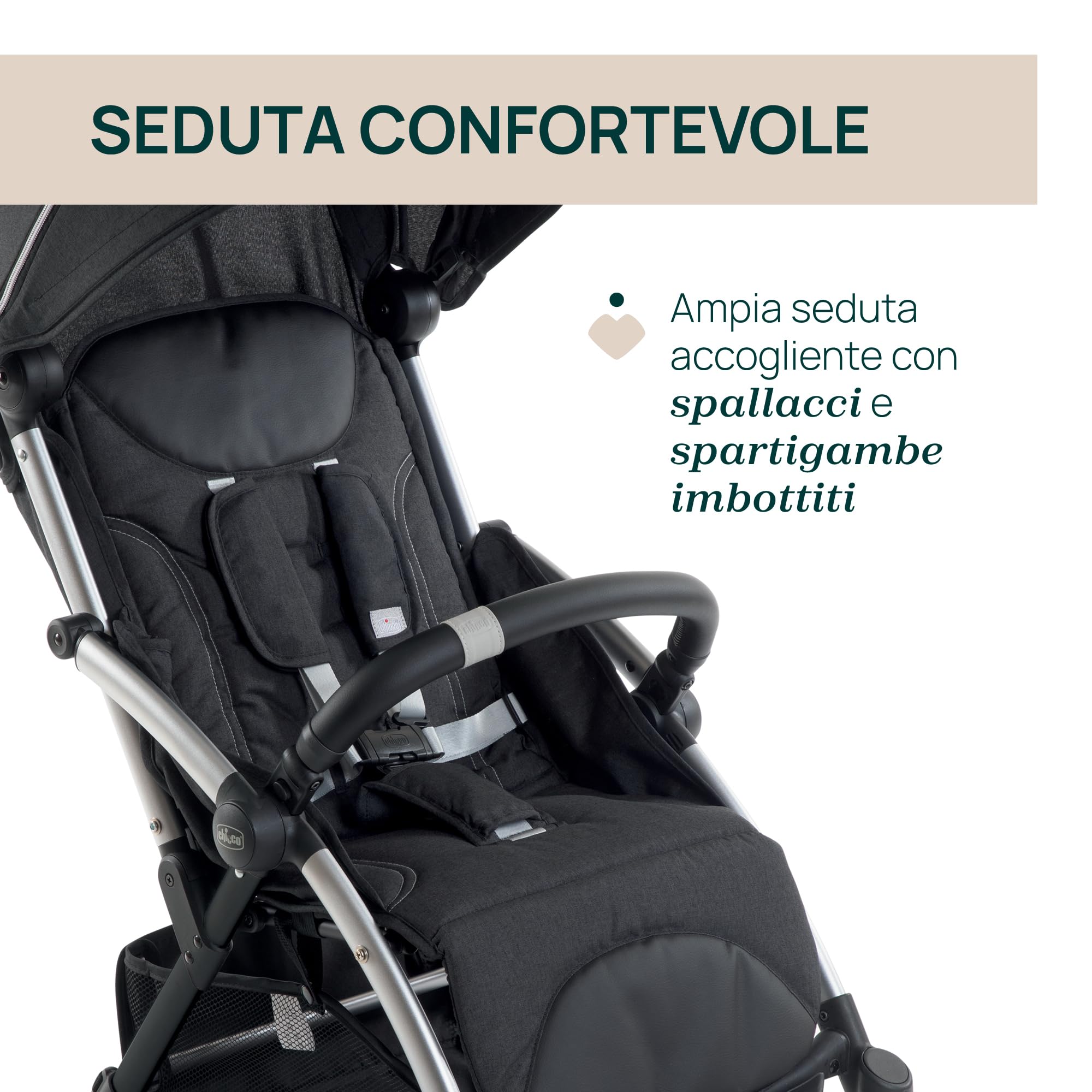Chicco Goody Plus, Passeggino 0 Mesi-4 Anni, Chiusura Automatica e Compatta, Capotte Estensibile con Trattamenti UV50+ Antipioggia, Schienale Reclinabile e Regolabile in 3 Posizioni, Grigio Scuro