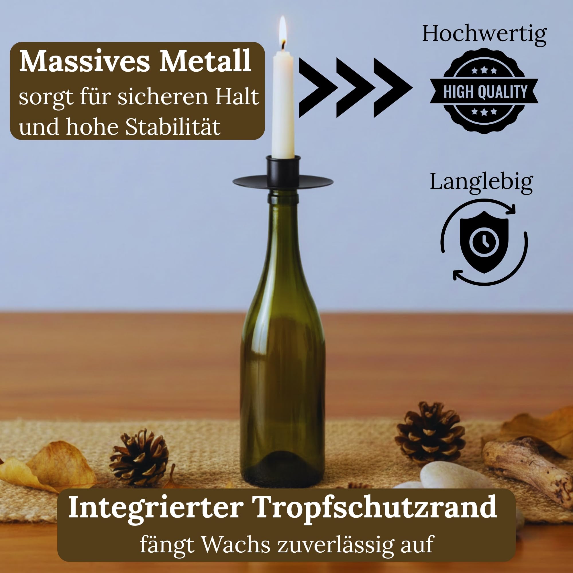 Novaliv 20x Kerzenhalter Flasche Schwarz Eisen Kerzenhalter Flaschenaufsatz für Kerzen ca. 2cm Schwarz Flaschenkerzenhalter Stabkerzen Kerzenständer Stabkerzenhalter Candle Holder Stabkerzentülle