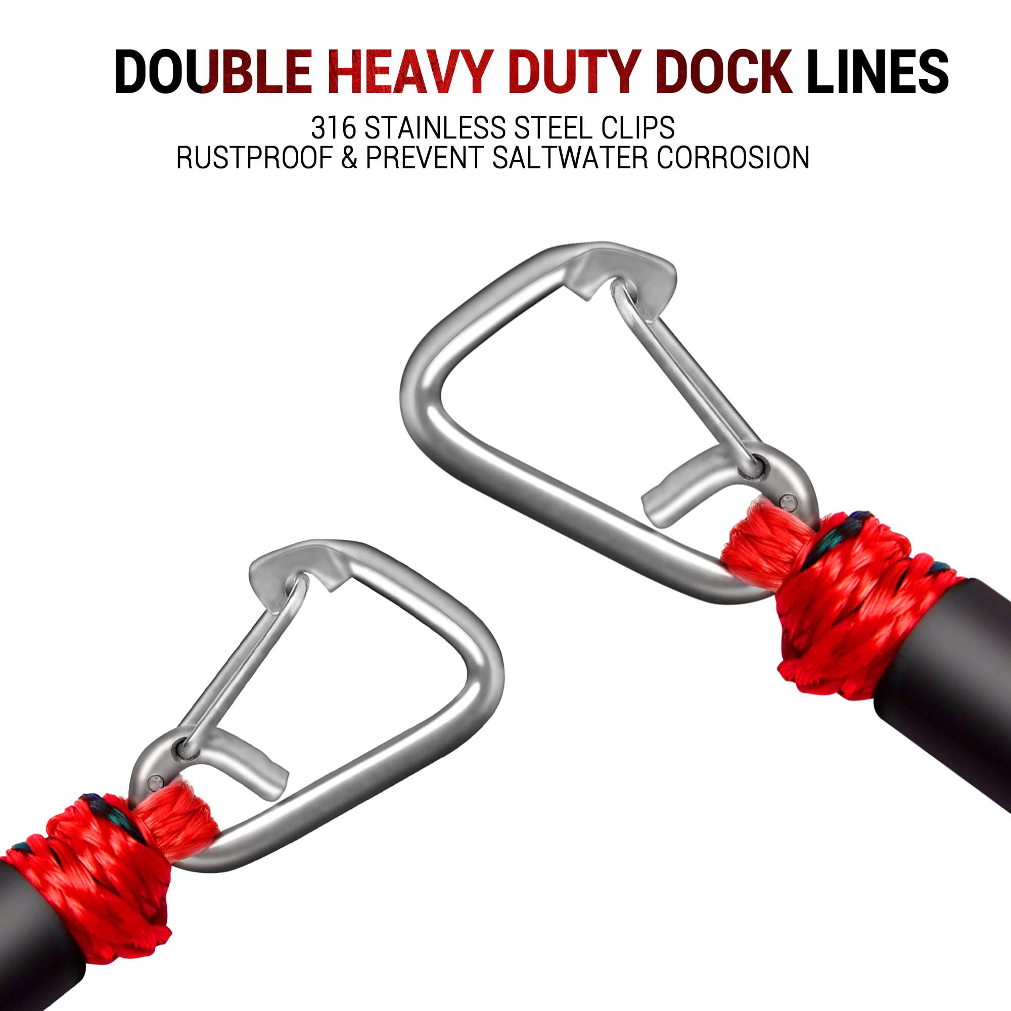 Botepon Boat Bungee Dock Lines With 316 Stainless Clips - Shock-Absorbing Jet Ski Dock Line, PWC Accessories, Boat Mooring Line/Tie Downs For Bass Boat, Fishing Pontoon, Dinghy - 4Feet