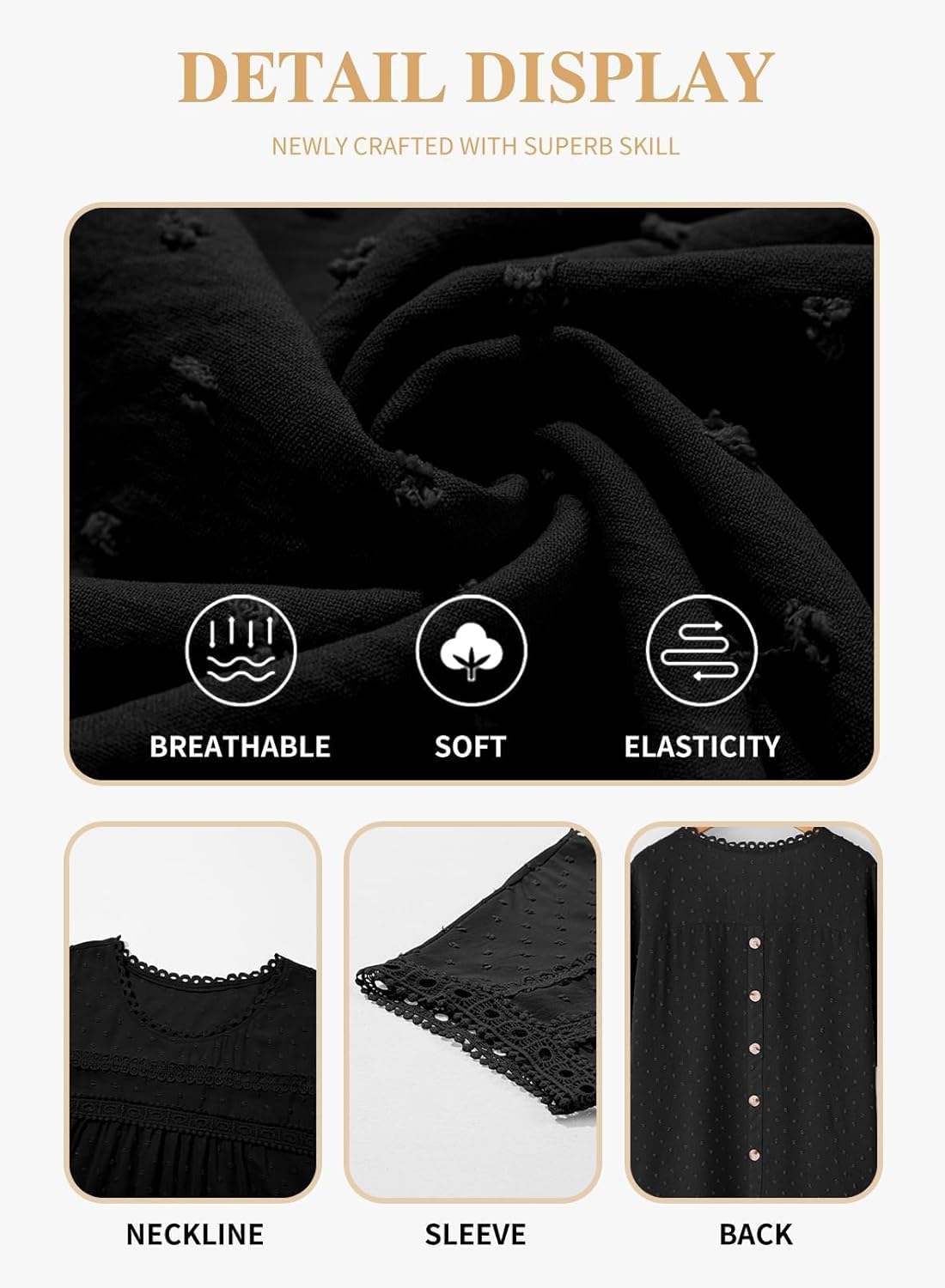 Eytino Women Plus Size Tops Crewneck Short Sleeve Lace Crochet Loose Casual Summer Blouses Shirts(1X-5X) - Image 5