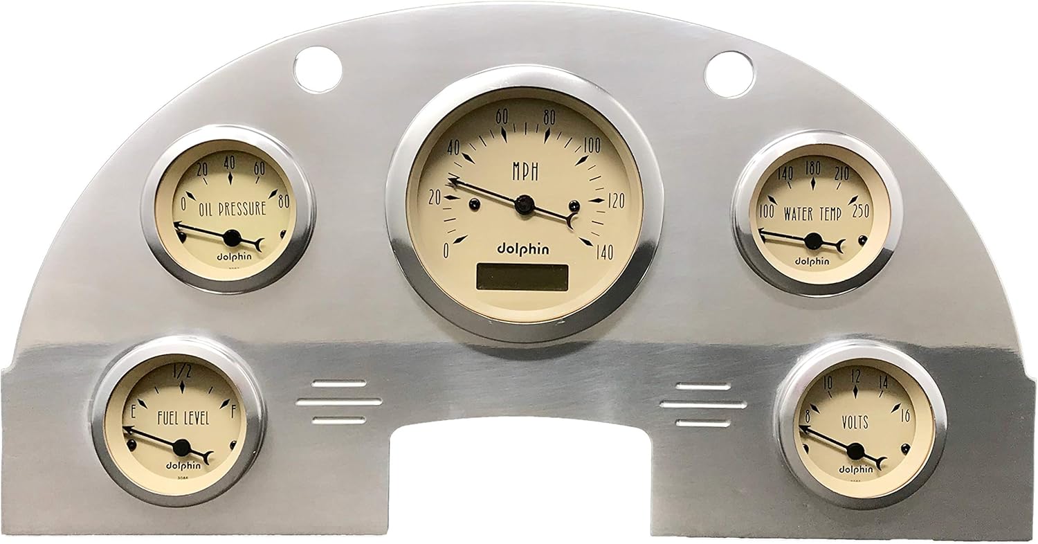 Dolphin Gauges Compatible with 1956 Ford Car Car 5 Gauge Dash Cluster Panel Set Programmable Tan