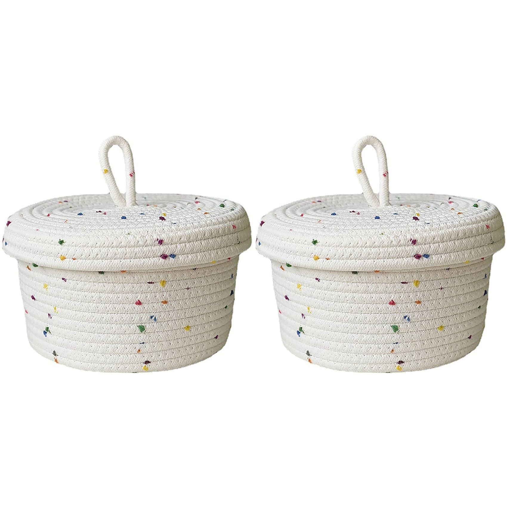 Hndhbfgrt 2X Cotton Rope Storage Basket Small Woven Basket with Lid Storage Woven Storage Organizer Bins for Towels Keys Snack, S