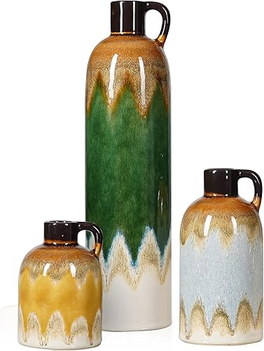 TERESA'S COLLECTIONS Jarrón rústico de cerámica para decoración del hogar, jarrones bohemios de granja, jarrón decorativo para sala de estar,